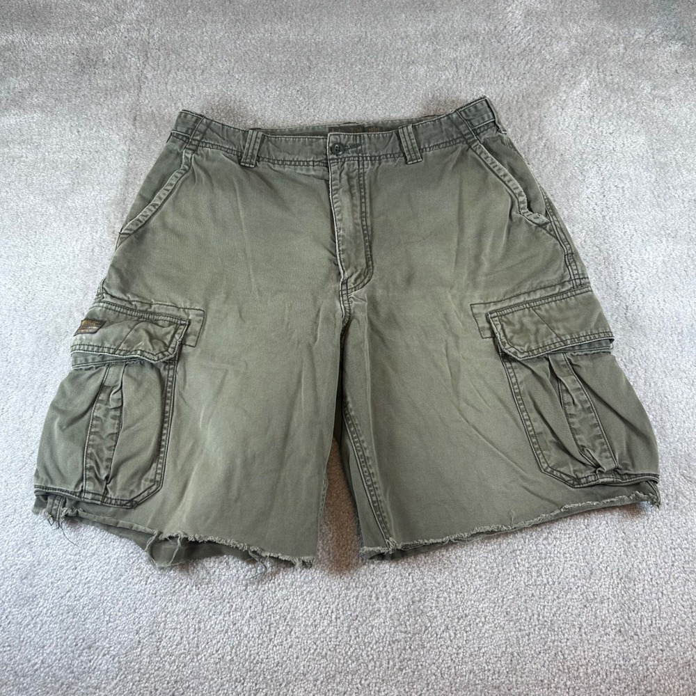 VTG American Eagle Outfitters Cargo Shorts Olive Green Distressed Men's Size 34